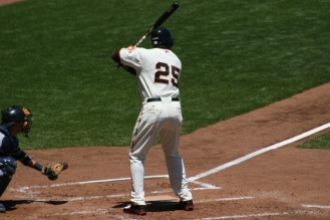 Bonds in his first AB against Mike Mussina and the New York Yankees on June 24, 2007. Photo by Chad King.